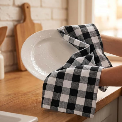 Urban Villa Kitchen Towels 100% Cotton Dish Towels for Kitchen (Set of 6) 20”x30” Dish Cloths Highly Absorbent Kitchen Linen Set with Hanging Loop Perfect for Drying Dishes Cleaning – Black White