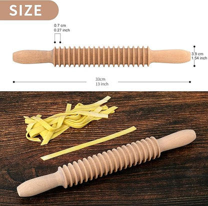 Beech Wood 7mm Fettuccine Pasta Cutter Noodle Lattice Roller Docker Dough Cutter Wooden Rolling Pin Spaghetti Pasta Maker Beechwood Noodle Cutter Rolling Pin Kitchen Cooking Tools
