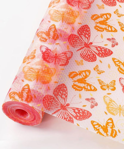 Cooyes Drawer & Shelf Liner, Waterproof Non-Adhesive Cabinet Liners Protect and Decorate Kitchen Cupboard and Bathroom Drawers, Easy to Cut & Install (Red Butterfly, 11.8" W x 118" L)
