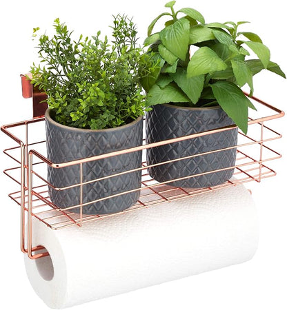 Relaxdays Hanging Basket with Kitchen Roll Holder, Storage, Kitchen & Bathroom, Wire Basket H x D: 18 x 31 x 17 cm, Copper
