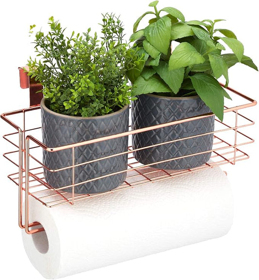 Relaxdays Hanging Basket with Kitchen Roll Holder, Storage, Kitchen & Bathroom, Wire Basket H x D: 18 x 31 x 17 cm, Copper