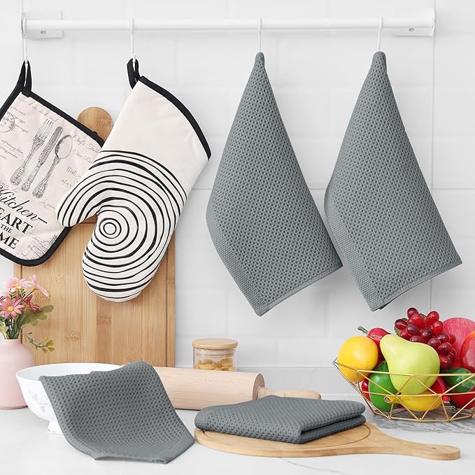 Homaxy 100% Cotton Waffle Weave Kitchen Dish Cloths, Ultra Soft Absorbent Quick Drying Dish Towels, 12 x 12 Inches, 24-Pack, Grey