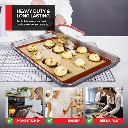 Aluminum 9x13 Baking Sheet Pan (2 Pack), Commercial Quarter Size Rimmed Baking Pans for Oven, Freezer, & Bun Racks, Heavy Duty Baking Sheet Cake Pan, Large Cookie Sheets for Baking & Cooking