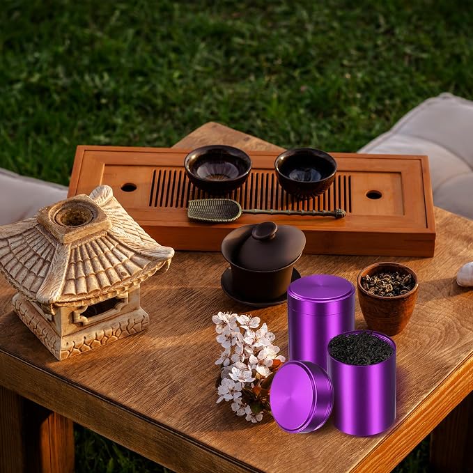 uxcell 3pcs Portable Storage Jar, Multipurpose Airtight Container Bottle Mini Smell Proof Metal Round Tins with Lid for Spices Purple Tea Candy, Purple