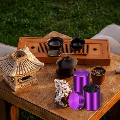 uxcell 3pcs Portable Storage Jar, Multipurpose Airtight Container Bottle Mini Smell Proof Metal Round Tins with Lid for Spices Purple Tea Candy, Purple