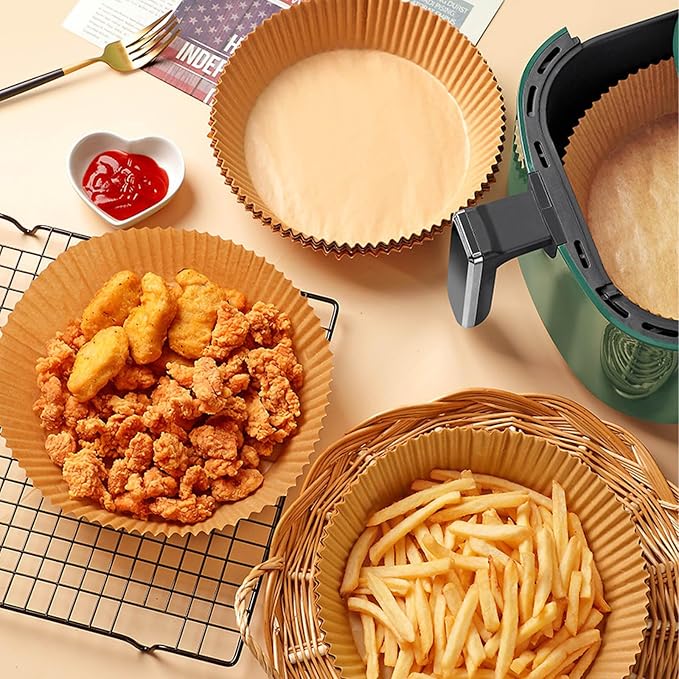 200Pcs Air Fryer Disposable Paper Liner, 8 Inch Round Non-Stick Air Fryer Liners Parchment Paper for 5-8 QT Air Fryer Baking Roasting Microwave