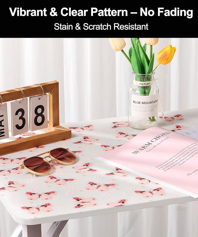 Reusable Non-Adhesive Drawer and Shelf Liner for Kitchen Cabinets - Waterproof Shelf Paper, Easy to Cut and Install - Suitable for Cabinets, Drawers, Shelves, and Desks(Pink Butterfly, 17.7"W x 197"L)