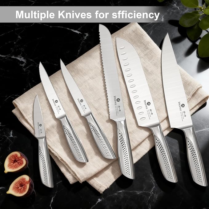imarku 15-Piece Knife Set with Block, Sharp High Carbon Steel Knives, Built-in Sharpener for Easy Polishing, Ergonomic Non-Slip Comfort Grip, Dishwasher Safe, Durable Practical Tools Ideal for Cooks