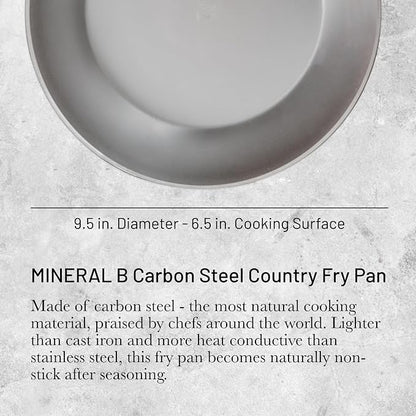 de Buyer MINERAL B Carbon Steel Country Fry Pan - 9.5” Diameter, 6.5” Cooking Surface - Ideal for Sauteing, Simmering, Deep Frying & Stir Frying - Naturally Non-Stick Finish - Made in France