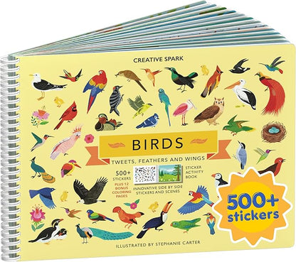 Cupkin Bird Sticker Book Activity for Kids, Toddler Airplane Travel Essentials, 500+ Parrot Stickers + 12 Scenes + 12 Coloring Book Pages, Bird Lover Kids Gift, Kid Crafts for Ages 2–8 Years