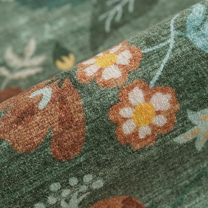 4x6 Living Room Area Rugs: Washable Farmhouse Nursery Kitchen Floral Rugs Non-Slip Small Cute Bedroom Carpet Non-Shedding Floor Mat for Kids Room University dormitory Decorative Rugs(4x6,Floral/Green)
