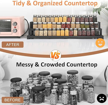 GOENDR Expandable Spice Rack Organizer for Cabinet, 3 Tier Metal Spice Organization,16"-29.5" Wide Adjustable Seasoning Organizer, Display Shelf, Canned Goods Organizer for Pantry Kitchen Countertop