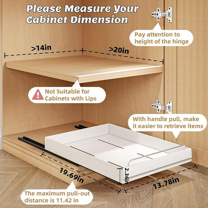 Mingling 2 Pack Pull Out Cabinet Organizer, Carbon Steel Heavy Duty Slide Out Drawer, 21" Deep White Adhesive Pull Out Drawers for Cabinets, Roll Out Shelves for Kitchen Organization, Pantry, Bathroom
