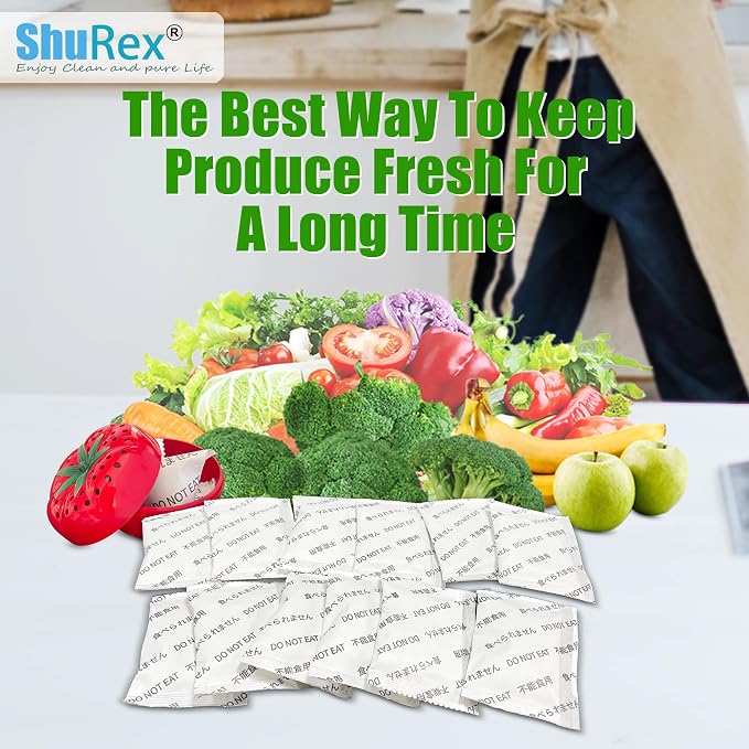 Produce Freshness Preserver Saver - Keep Fruits and Vegetables Fresh Longer, Ethylene Gas and Odor Absorber in Refrigerator (12 Refill Sachets)