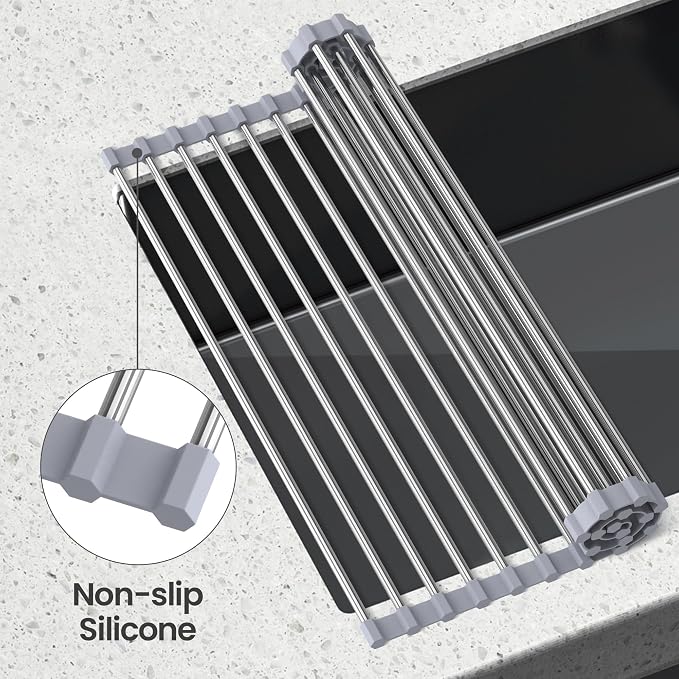 Dish Drying Rack Over The Sink with Roll Up for Kitchen,16.9''x15.7'',Gray