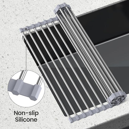 Dish Drying Rack Over The Sink with Roll Up for Kitchen,16.9''x15.7'',Gray