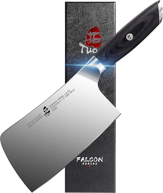 TUO Cleaver Knife, 6.5 inch Butcher Knife for Chopping Meat & Vegetable, High Carbon Steel Chinese Cleaver with Ergonomic Handle - FALCON SERIES