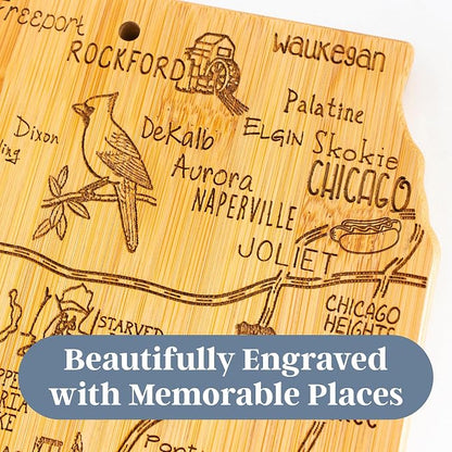 Totally Bamboo Destination Illinois Shaped Cutting Board – Bamboo Charcuterie and Serving Board with Hang Tie for Wall Display