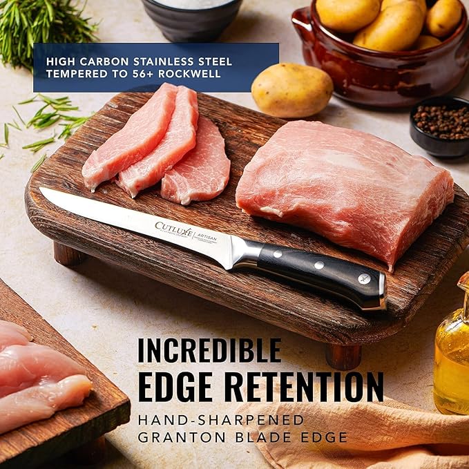 Cutluxe Boning Knife – 6" Razor Sharp Fillet – High Carbon German Steel – Full Tang Ergonomic Handle Design, Grilling Gifts for Men – Artisan Series