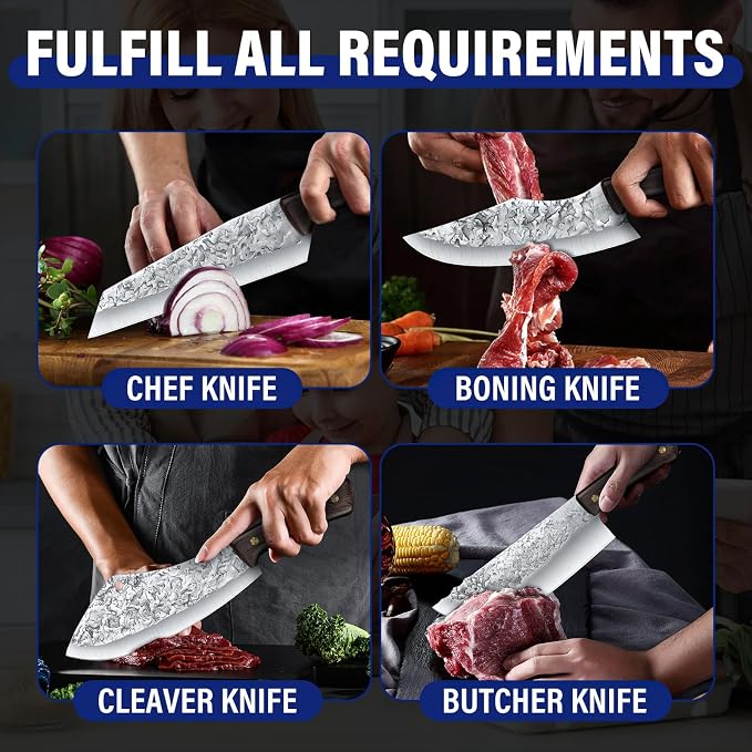 DRAGON RIOT Chef Butcher Knife Set for Meat Cutting, 4 Pcs Japanese Forged Chef Knives Set for Men and Women Gift for Men