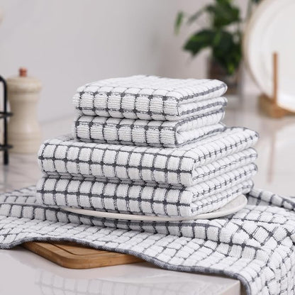 Homaxy Kitchen Towels and Dishcloths Set, 16 x 25 and 12 x 12 Inches, Set of 16 Cotton Terry Kitchen Dish Towels, Super Soft and Absorbent Dish Cloths, Grey