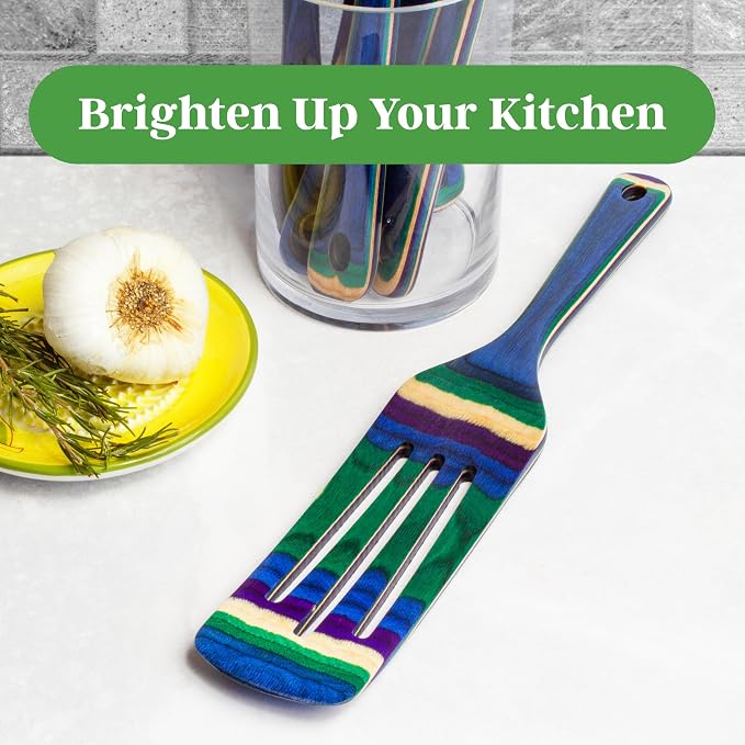 Baltique Mumbai Collection 13" Wooden Spurtle Spatula – Colorful Birch Wood Cooking Utensil, Nonstick Safe, Versatile Stirring & Serving Tool