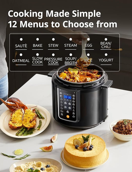 COMFEE’ 12-in-1 Electric Pressure Cooker, Instant Multi, Non-Stick Pot, Yogurt Maker, Rice Cooker, Slow, Sauté Steamer, Pressure Cooker 6 Quart Black
