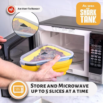 PIZZA PACK The Perfect Reusable Pizza Storage Container with 5 Microwavable Serving Trays - BPA-Free Adjustable Pizza Slice Container to Organize & Save Space, 2 Pack, Yellow