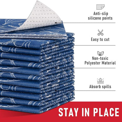 Cooyes Fridge Bin Liners, 12 Pack Refrigerator Liners with Non-Slip Particles, Drawer Mats for Kitchen Cabinets, Breathable Cloth Material, Washable, Keep Produce Fresh Longer