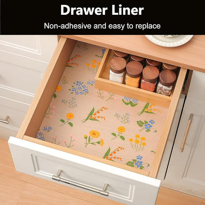 INNOLITES Shelf Liners for Kitchen Cabinets Non-Adhesive Drawer Liner with Floral, Waterproof Durable Easy to Clean, for Refrigerator, Shelves (Colorful Floral, 23.6" x 240")