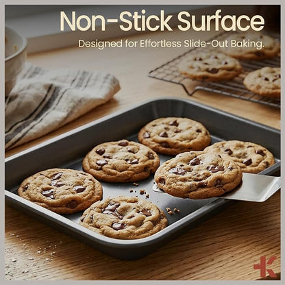 Bakken 4-Piece Bakeware Sets, Nonstick Carbon Steel Baking Sheet, Stackable Space-Saving Bakeware, Dishwasher Safe, Stain-resistant, PFOA, PFOS, & PTFE Free, Oven Safe Up To 450°F, Black