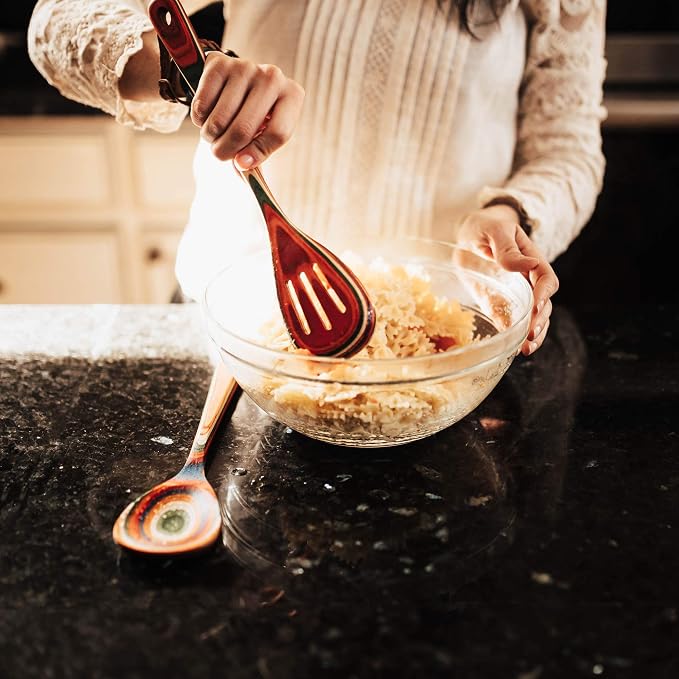 Baltique Marrakesh Collection 12-1/2" Wooden Slotted Cooking Spoon, Safe for Nonstick