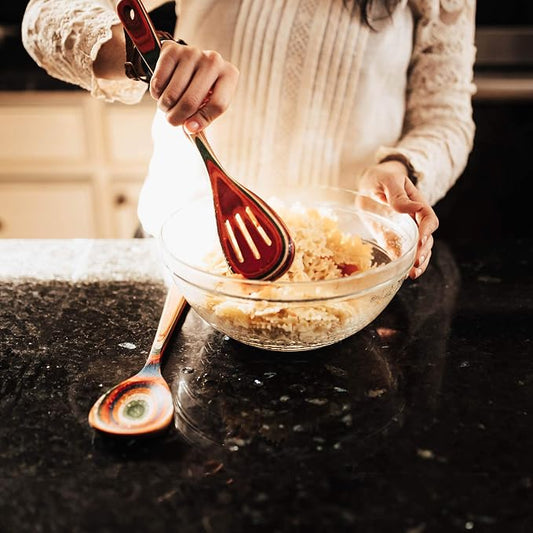 Baltique Marrakesh Collection 12-1/2" Wooden Slotted Cooking Spoon, Safe for Nonstick