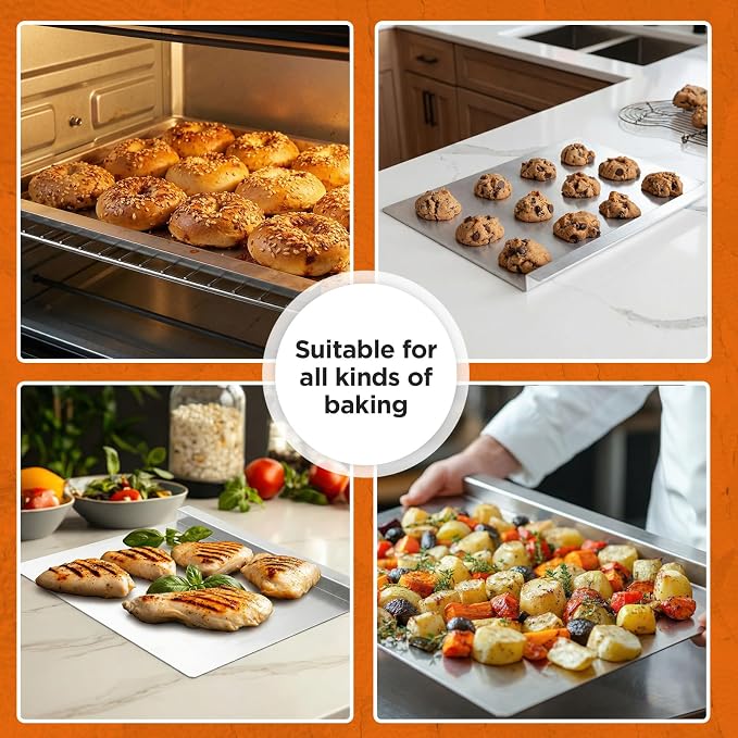 Gisafai 2 Pack 20 x 14 Inch Flat Cookie Sheet, Aluminum Nonstick Baking Sheet Tray Pan, Extra Large, Warp Resistant, Raised Edge for Easy Grip, for Commercial Home Baking, Cookies, Bread & Pizza
