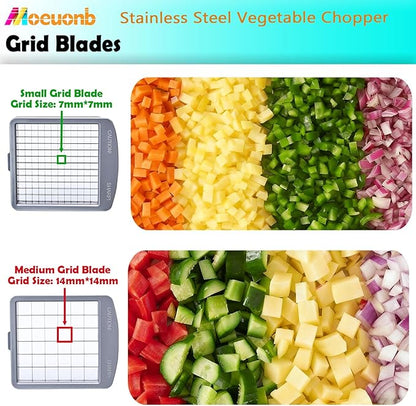 All-in-1 Vegetable Chopper with 8 Blades - Mandoline Slicer-Pro Food Chopper with Container - Veggie Salad Onion Chopper - Potato Dicer French Fry Cutter - Cheese Grater - Stainless Steel material
