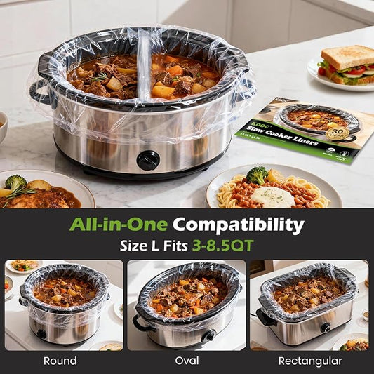 KOOC Slow Cooker Liners, 30 count 13" x 21" Large Size Cooking Bags Fits 3-8 Quart Pots, Disposable Cooking Trays Suitable for Oval & Round & Retangular Pot