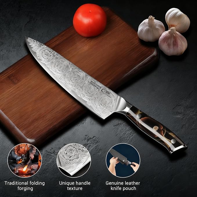 Damascus Kitchen Knife Set，3PCS Japanese Knife,High Carbon Steel Core, Ergonomic Resin Handle,Holiday Gifts,New Home Essentials, Apartment Essentials, Dishwasher Safe