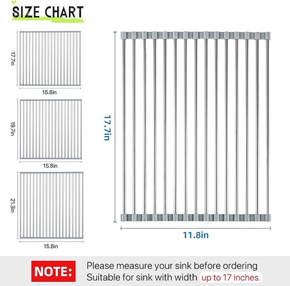 Roll Up Dish Drying Rack 17.7" x 11.8" Over The Sink Dish Drying Rack, Kitchen Dish Rack Stainless Steel Dish Drying Rack for Kitchen Sink Counter Storage (Grey)