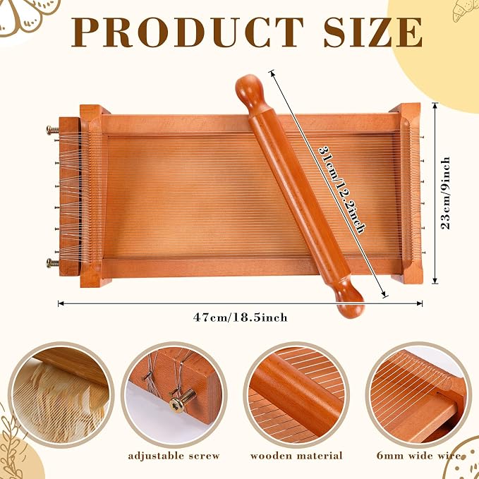 SiliFine Chitarra Cutter Italian Pasta with Rolling Pin Guitar Board Making Tool Pasta Machine for Spaghetti, Lasagna(Dark Wood Color,Wood)