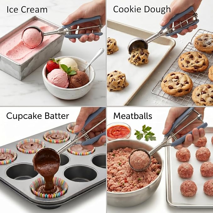 Ice Cream Scoop, 18/8 Stainless Steel Cookie Scoop, Cookie Scoops for Baking, 2.5Tbsp/42ml/1.4 oz Cookie Dough Scoop, Ice Cream Scooper with Trigger Release, Cookie Scooper (#24 Midnight Blue)