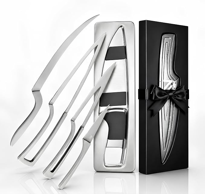 NestKnife Magnetic Kitchen Knife Set - 4 Piece VG10 High Carbon Stainless Steel Kitchen Knives with Patented Space-Saving Nesting Design & Magnetic Block - Ultra Sharp Professional Chef Knife Set