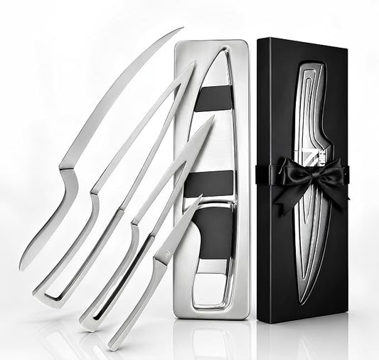 NestKnife Magnetic Kitchen Knife Set - 4 Piece VG10 High Carbon Stainless Steel Kitchen Knives with Patented Space-Saving Nesting Design & Magnetic Block - Ultra Sharp Professional Chef Knife Set
