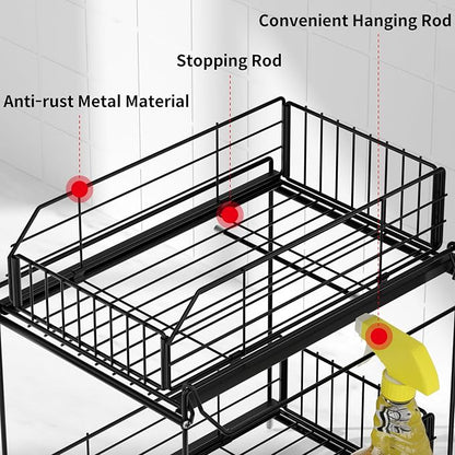 SUEH DESIGN Under Sink Organizers and Storage, 2 Pack | 2 Tier Metal, Hanging Rail, Kitchen Bathroom Cabinet Organizer