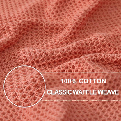 Homaxy 100% Cotton Waffle Weave Kitchen Dish Towels, Ultra Soft Absorbent Quick Drying Cleaning Towel, 13 x 28 Inches, 4-Pack, Coral