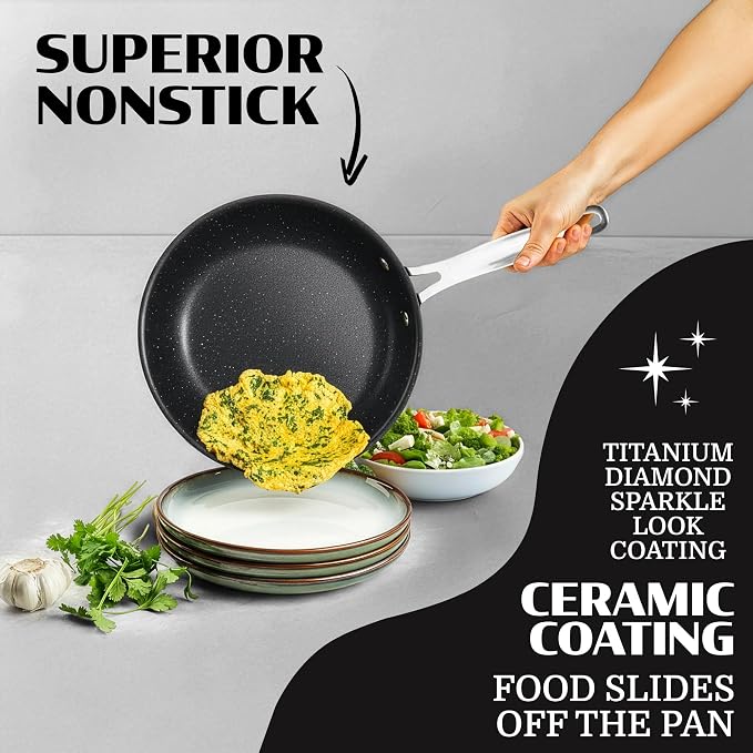 20 Piece Pots and Pans Set Nonstick - Granitestone Ceramic Cookware Set, Diamond Reinforced, Non Toxic PFOA PFOS PFAS Free, Bakeware Steamer & Utensils, Oven Safe to 500°F, Dishwasher Safe, Black