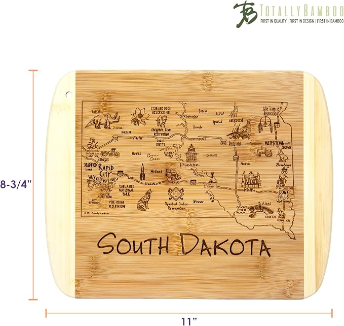 Totally Bamboo A Slice of Life South Dakota State Serving and Cutting Board, 11" x 8.75"