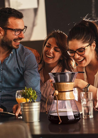 AGOGO Pour Over Coffee Maker Glass - Barista Kit with 304 Stainless Filter for Home, Office, Camping, Cafes - Easy Clean Coffee Dripper Set (Soft Towel&Brush) (28oz Slim Shape w/SS Filter)