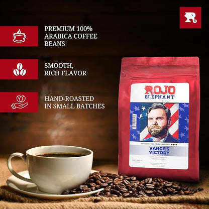 Rojo Elephant Caffeinated Ground Coffee, Single Origin Arabica Beans, Naturally Low Acid, Premium Ground Coffee (11 oz Bag) (Espresso Roast - Vance's Victory)