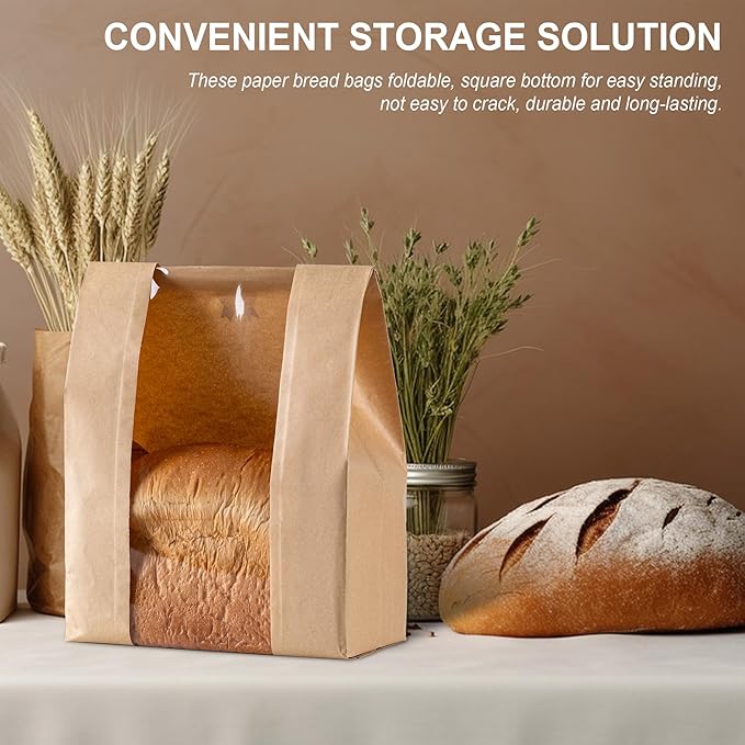 50Pcs Sourdough Paper Bread Bags for Homemade Bread with Window, Includes 50PCS Label Seal Stickers for Food Storage(50% Thicker 13.7x8.3x3.5 in - Large)