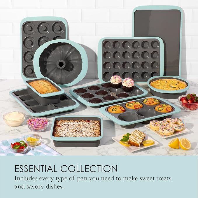 Chicago Metallic 8x8 Square Silicone Cake Pan, Blue - Nonstick Baking Pan for Brownies, Cakes and More, Wire-Reinforced Rim, Flexible, Oven Safe to 428F, Dishwasher Safe